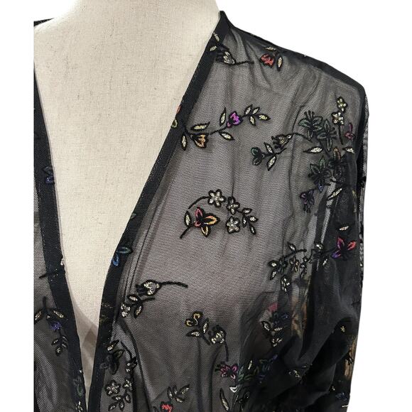 Unbranded Sheer Net Black Jacket with Glitter Floral Detail 3/4 Sleeve No Size - Picture 3 of 4